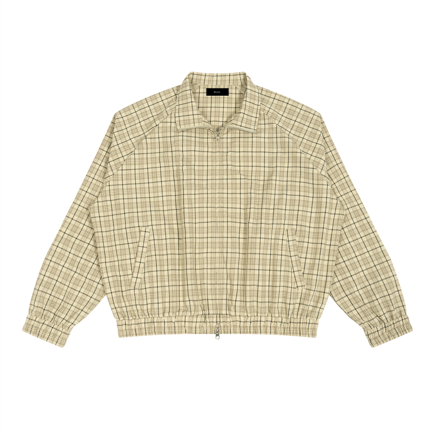STILL. Plaid Zip Track Jacket — lightweight plaid track jacket with full zip