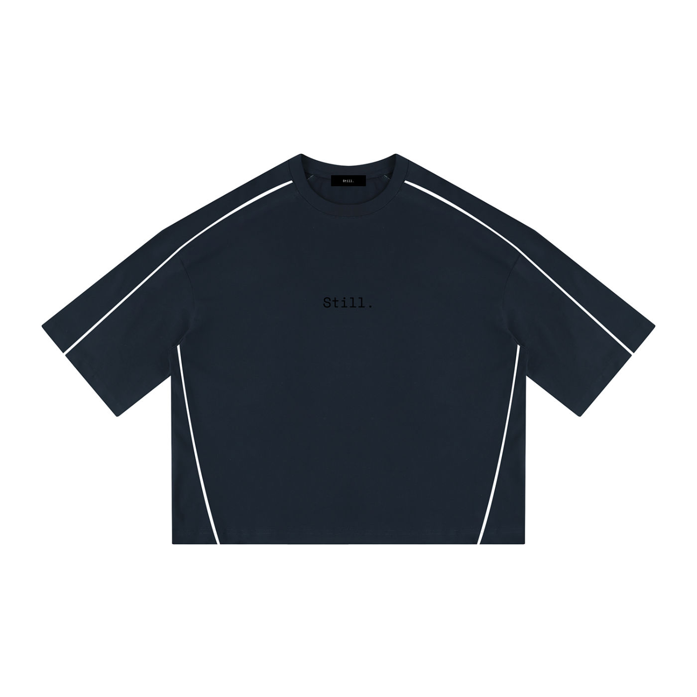STILL. Heavyweight Boxy Piping T-Shirt — boxy heavyweight cotton tee with tonal piping