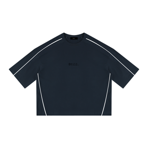 STILL. Heavyweight Boxy Piping T-Shirt — boxy heavyweight cotton tee with tonal piping