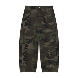 STILL. Camo Barrel Leg Cargo Pants — cotton green camo cargos