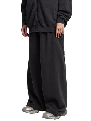 STILL. Vintage Washed Tape Raw Edge Sweatpants, worn by a model