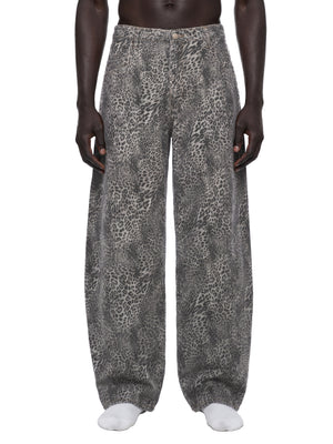STILL. Leopard Wide Leg Jeans, worn by a model