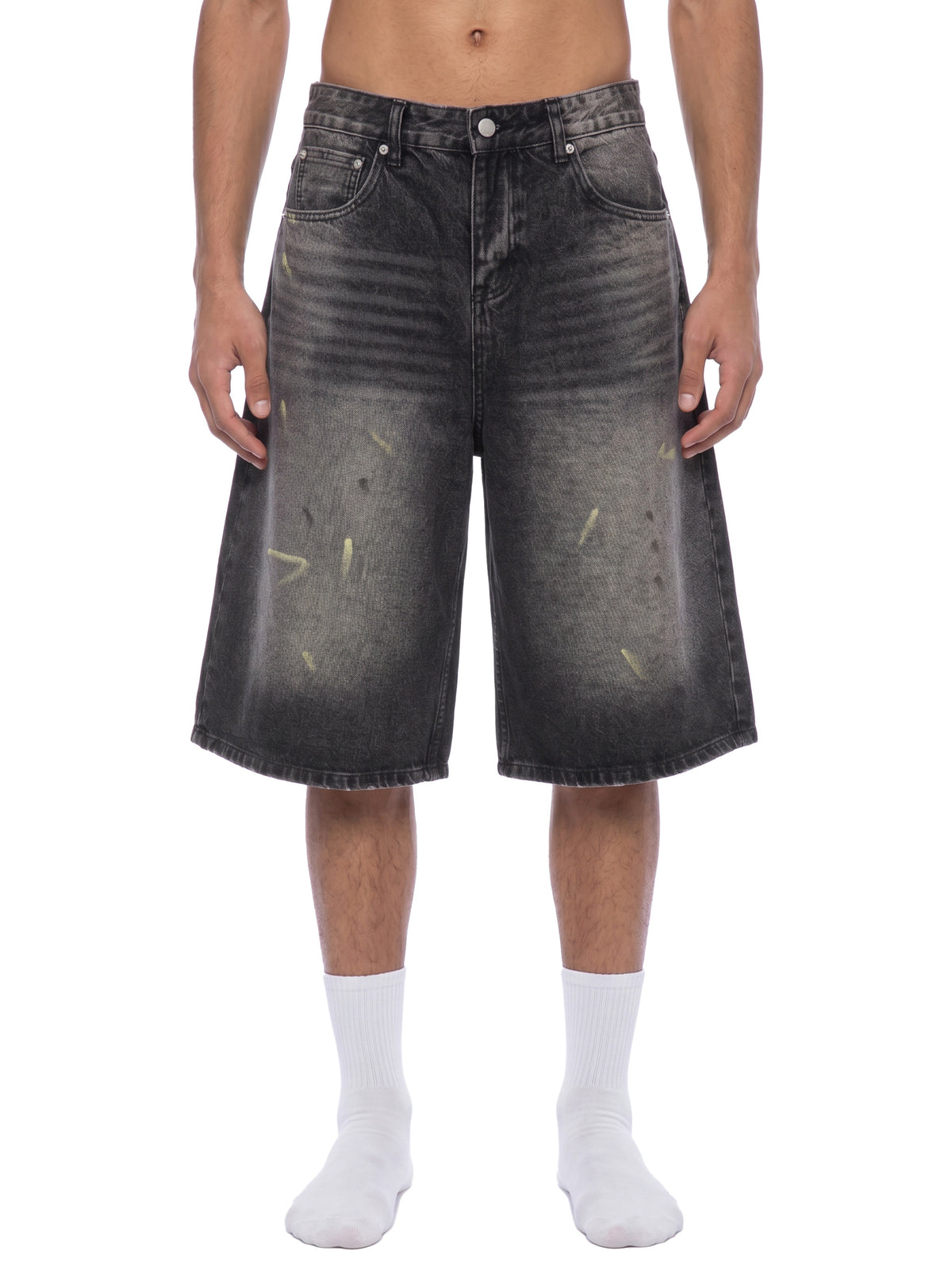 STILL. Men's Vintage Wash Denim Shorts, worn by a model