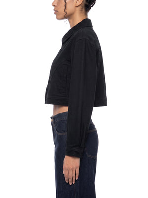 STILL. Women's Crop Denim Jacket, worn by a model