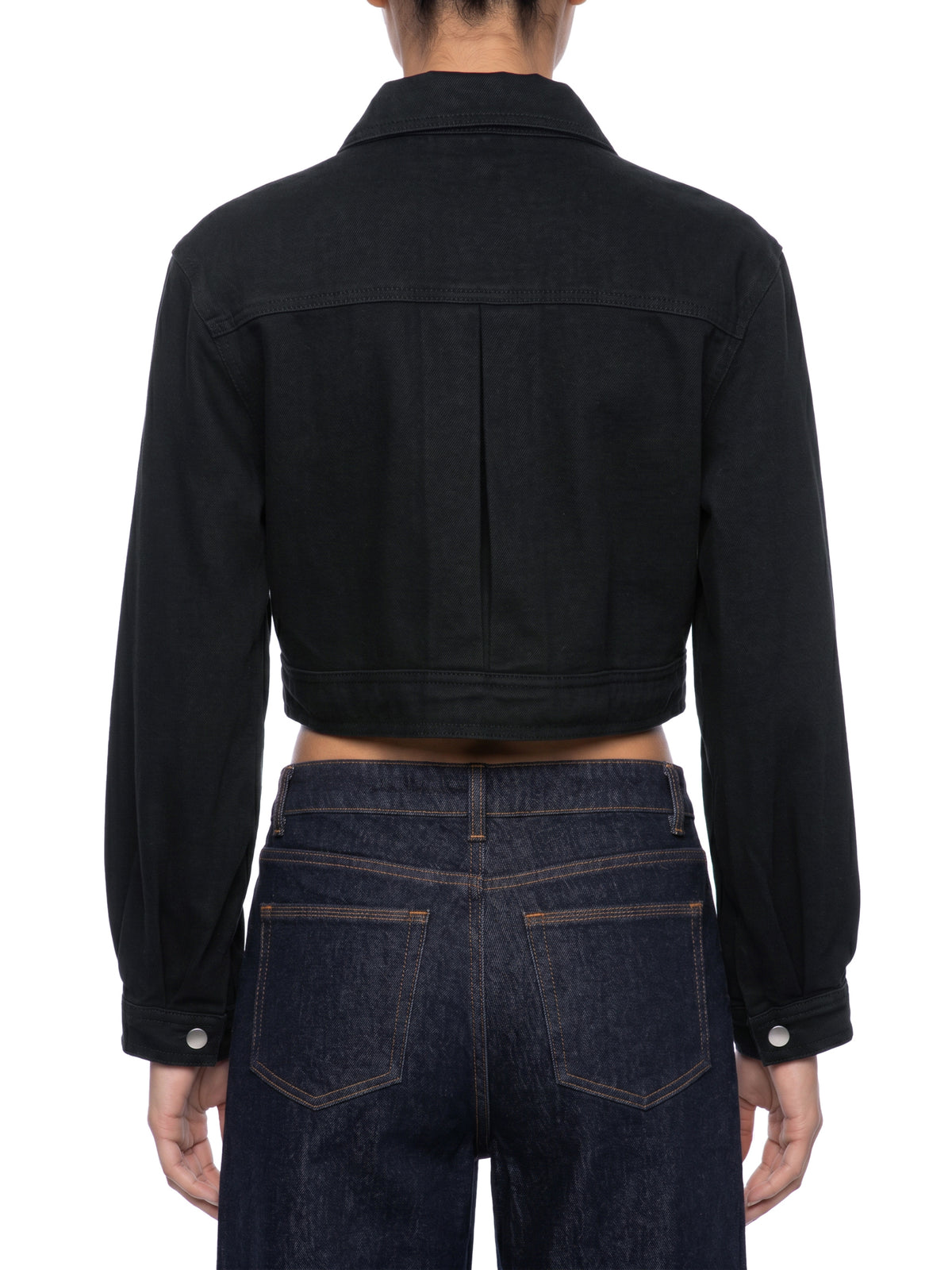 STILL. Women's Crop Denim Jacket, worn by a model