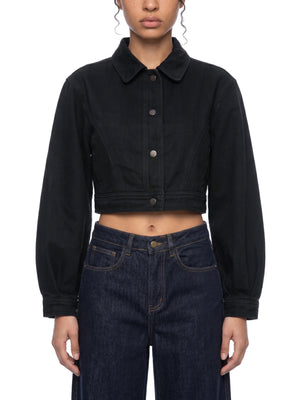 STILL. Women's Crop Denim Jacket, worn by a model