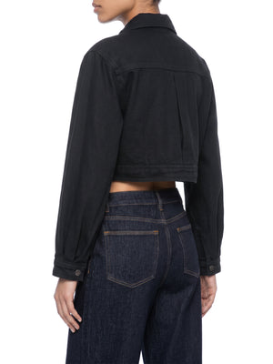 STILL. Women's Crop Denim Jacket, worn by a model