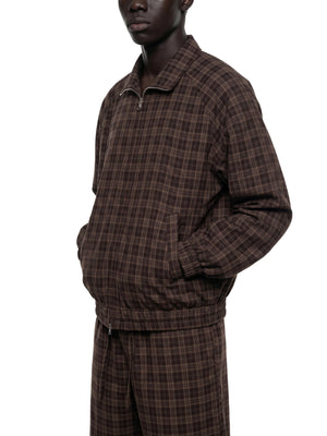 STILL. Plaid Zip Track Jacket, worn by a model