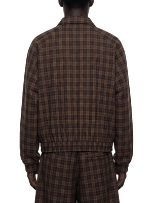 STILL. Plaid Zip Track Jacket, worn by a model