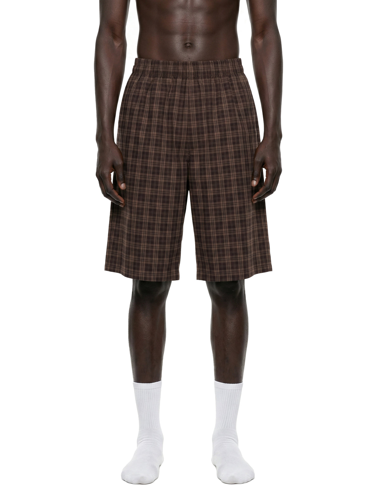 STILL. Plaid Wide Leg Shorts, worn by a model