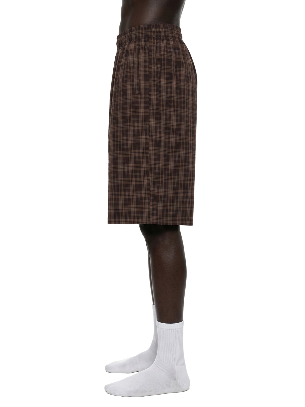 STILL. Plaid Wide Leg Shorts, worn by a model