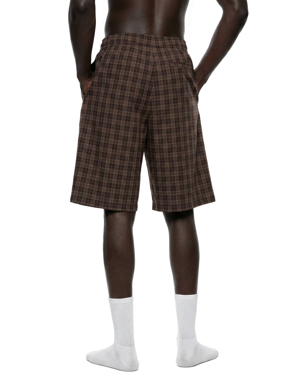 STILL. Plaid Wide Leg Shorts, worn by a model