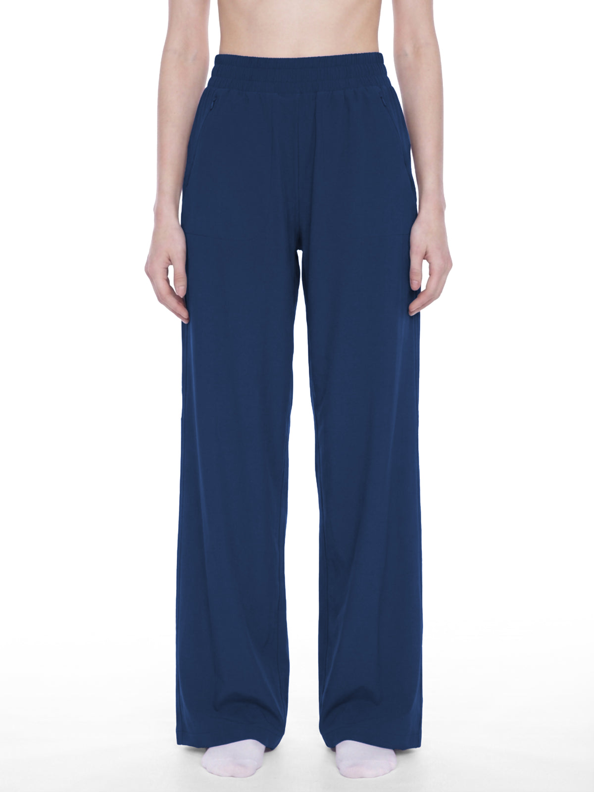 STILL. Women's High Waisted Wide Leg Yoga Pants, worn by a model