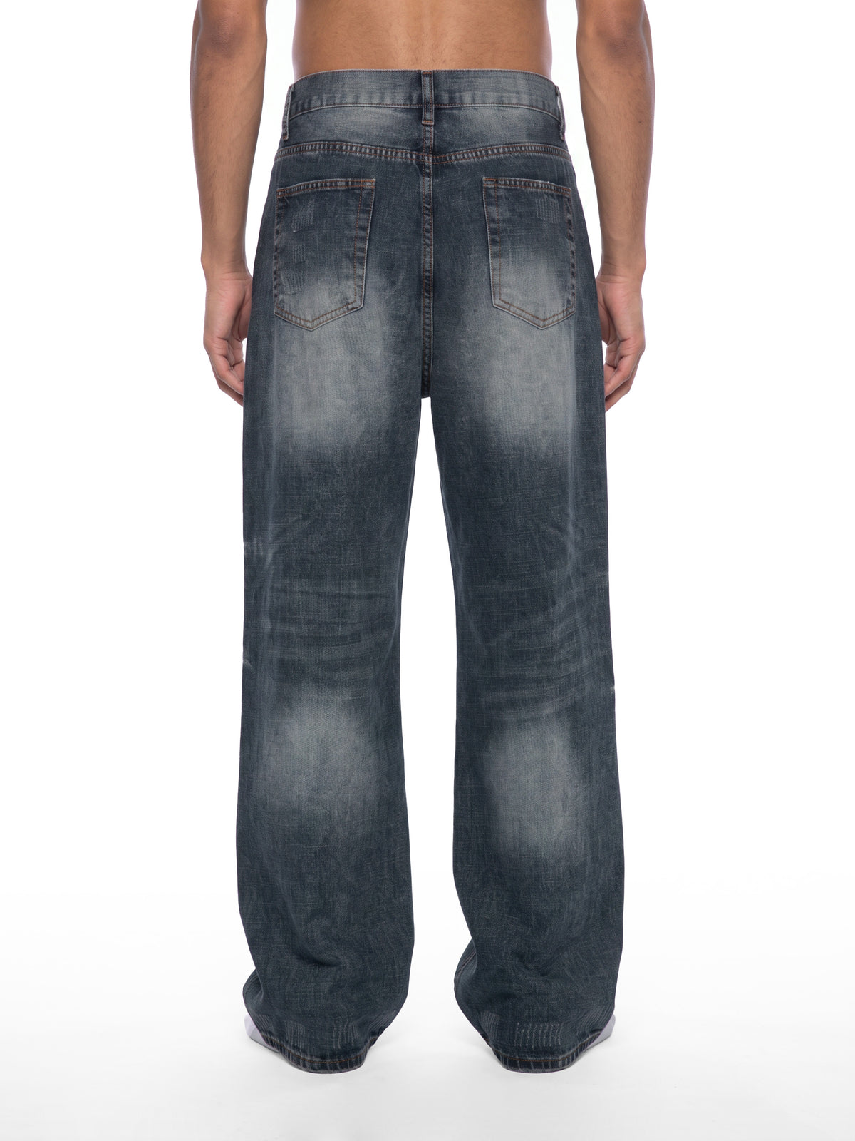 STILL. Men's Knee Fade Straight Leg Jeans, worn by a model