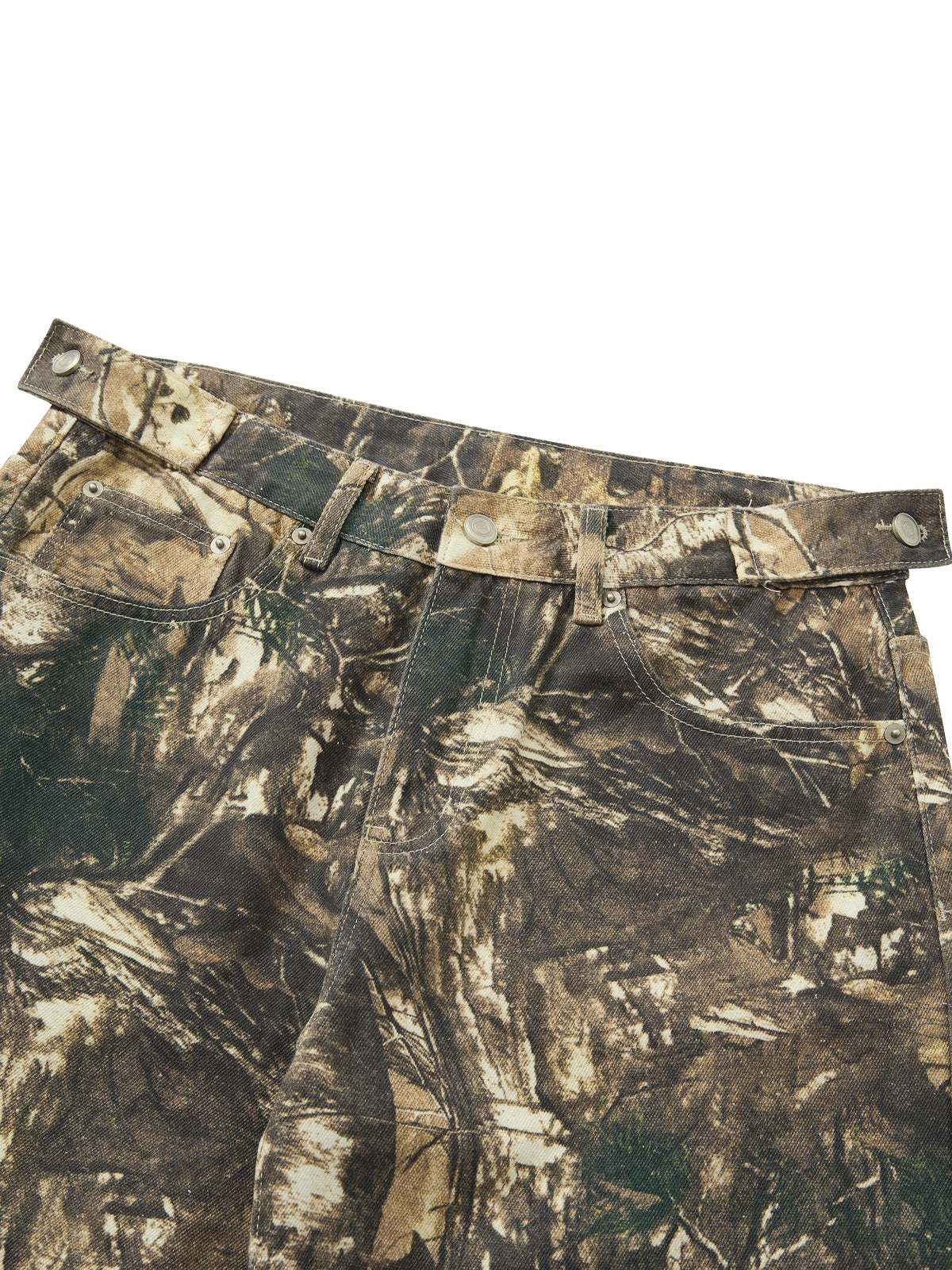 STILL. Men's Tree Camo Barrel Leg Pants, detail view