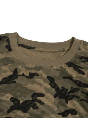 STILL. Unisex Camo Waffle Raw Edge Long Sleeve T-Shirt, detail view