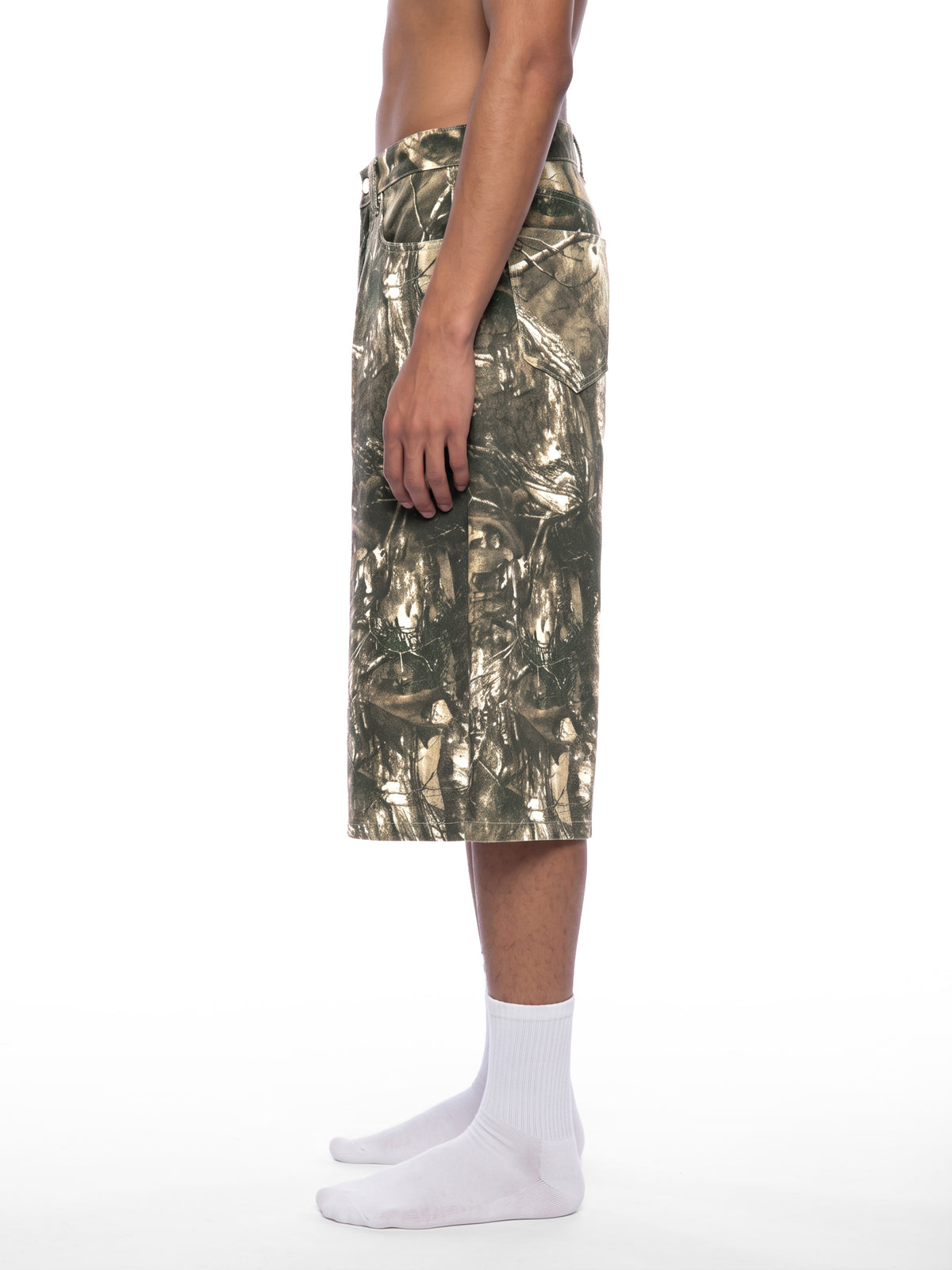STILL. Men's Tree Camo Shorts, worn by a model